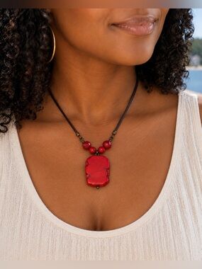 BOGO Red Pendant Necklace on Black Cord - Women Jewelry Necklace